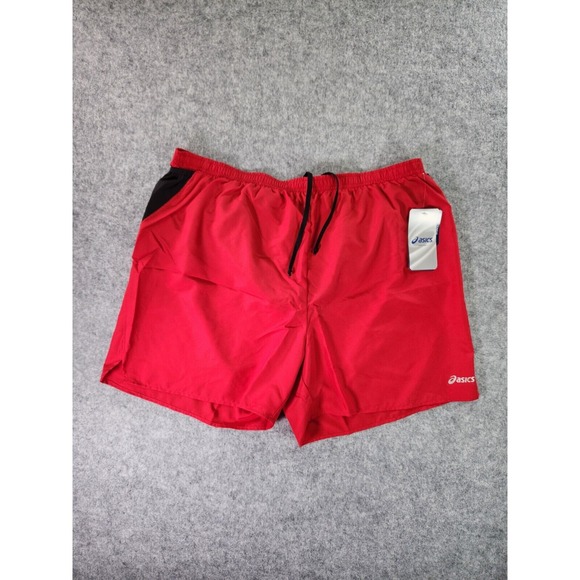 Asics Shorts Mens XL Red Elastic Waist Drawstring‎ Lined Pockets Semi Fitted - Picture 1 of 15
